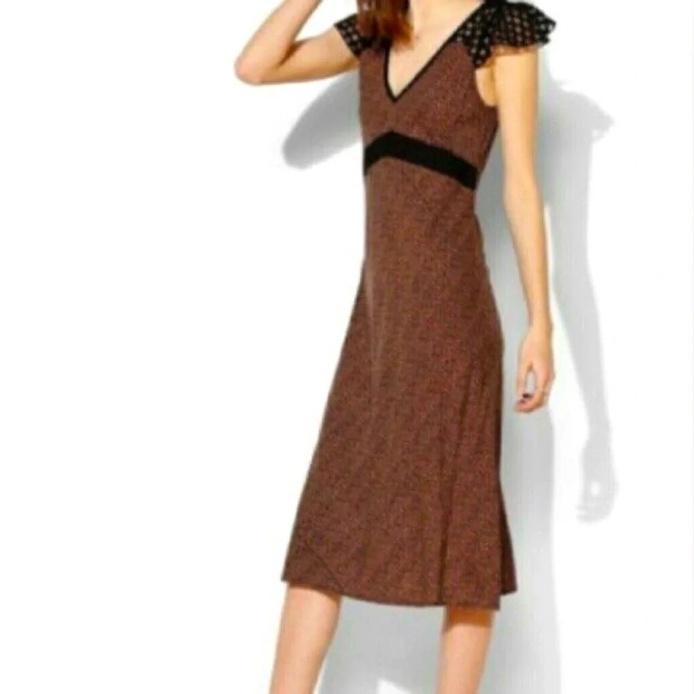 Band of Gypsies Leopard with Lace Flutter Sleeves Midi Dress